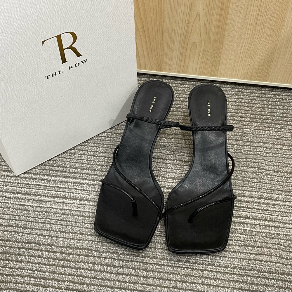 The Row Black Strappy Square-Toe Sandals